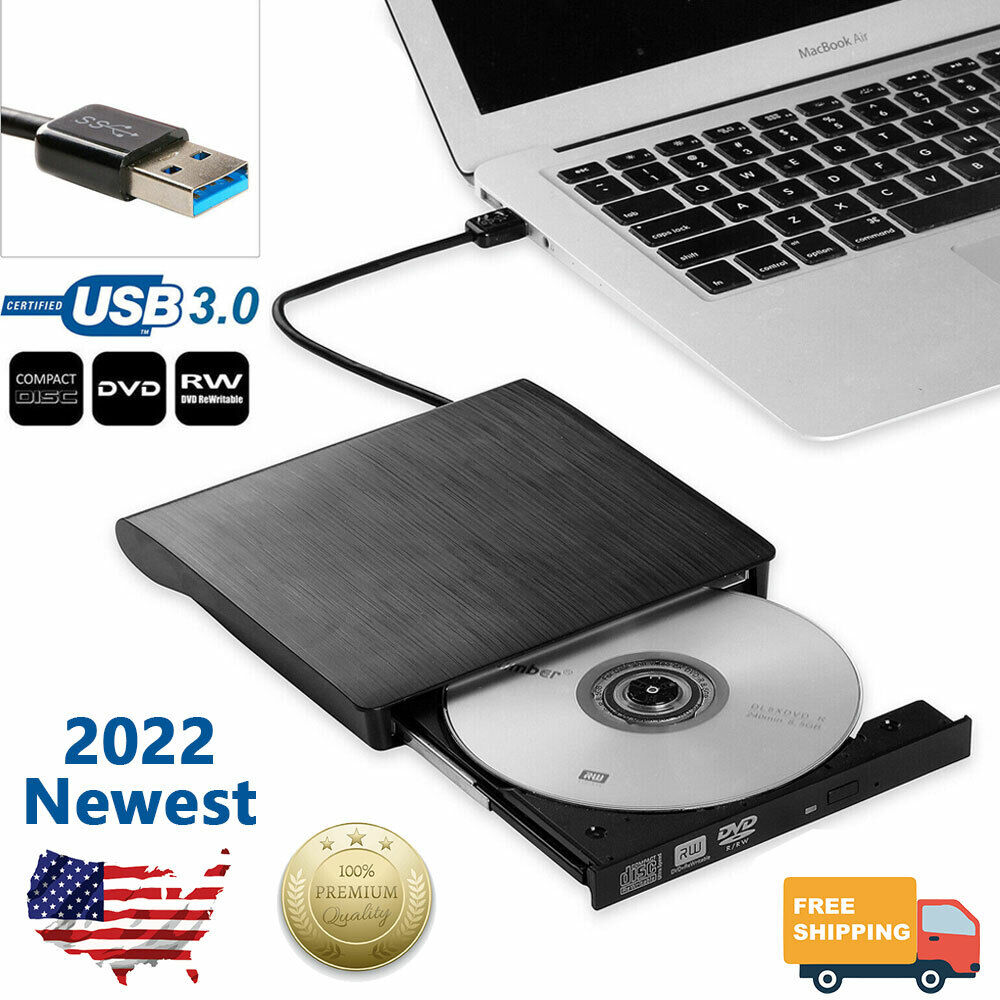 For Laptop Pc Slim External Usb 3.0 Dvd Rw Cd Writer Drive Burner Reader Player