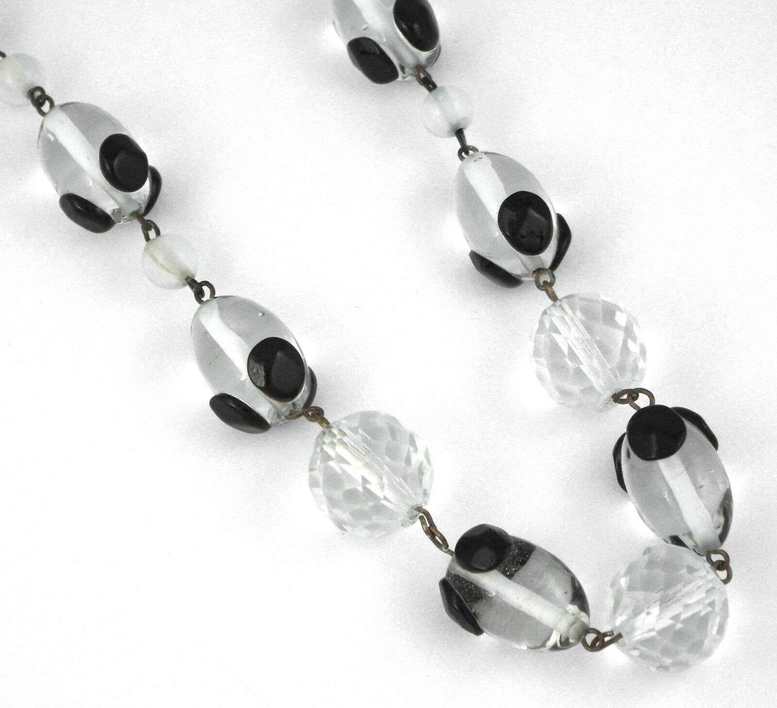 * C.1920 - Czech Art Deco Long Bohemian Art Glass & Crystal Beads Necklace -30"