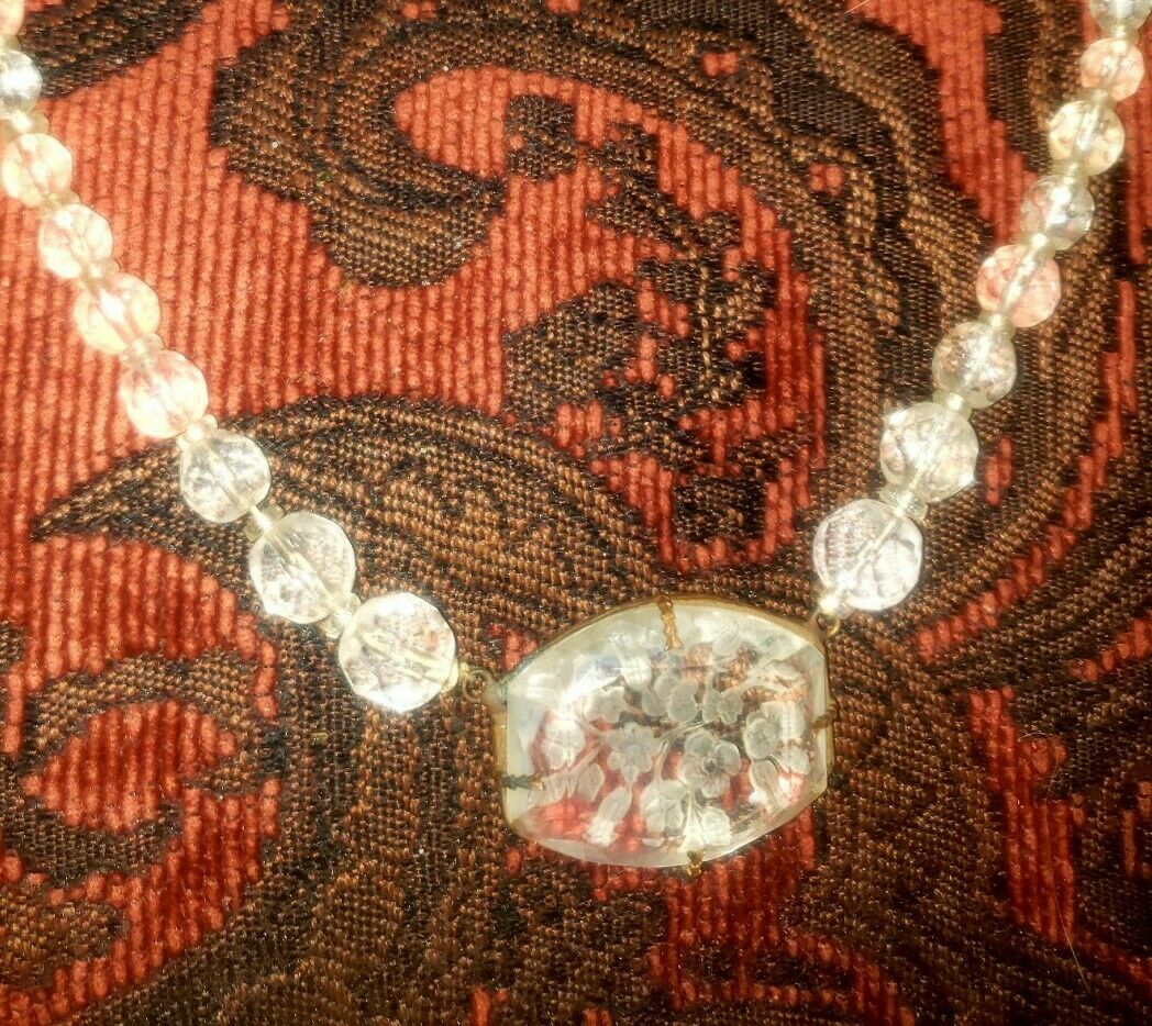 Antique Vintage Art Deco Sapphire Crystal Crystal Glass Flower Bead Necklace